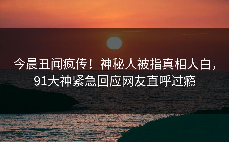 今晨丑闻疯传！神秘人被指真相大白，91大神紧急回应网友直呼过瘾