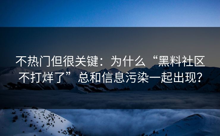不热门但很关键：为什么“黑料社区不打烊了”总和信息污染一起出现？